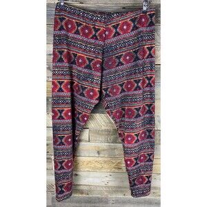 French Laundry Women's Plus Sz 2X Red Black Aztec Design Fleece Leggings